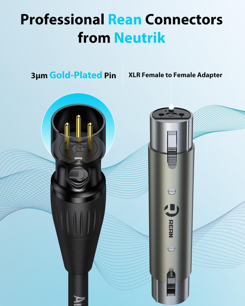 XLR Male to 1/4 Cable with XLR Female to Female Adapter Bundle, Rean Connectors from Neutrik, Kevlar-Reinforced Nylon Braided TRS Cable, Balanced Quarter Inch Cord, 6ft, OFC XLR Male to 1/4 & XLR Adapter