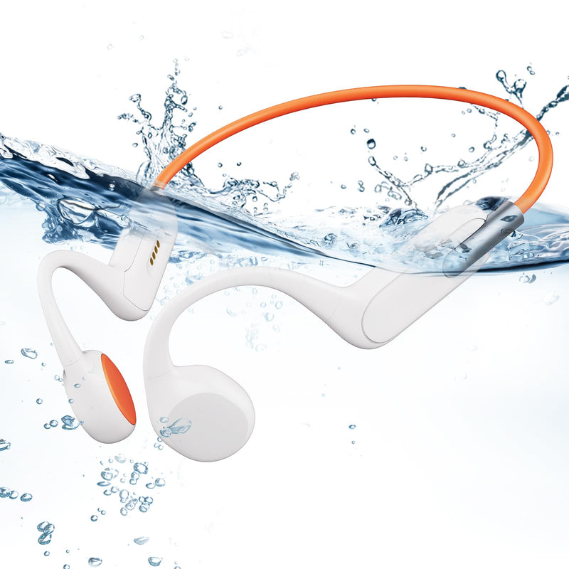 HIFI WALKER Bone Conduction Headphones, Waterproof Swimming Headphones, Open Ear Headphones Wireless Bluetooth 5.3, Built-in MP3 32G Memory, Underwater Headset for Swimming, Sports, Running, Cycling Apricot