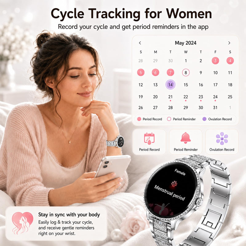 Efolen Smart Watch for Women,(Answer/Make Calls),1.27" Smartwatch Fitness Tracker, Heart Rate,Sleep & Blood Oxygen Monitor, 120+ Sports Modes,IP68 Waterproof, Android & iPhone,2 Bands,Silver Silver