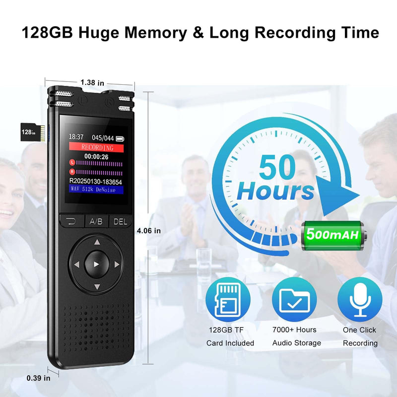 [AUSTRALIA] - 128GB Digital Voice Recorder with Playback Upgraded Voice Activated Recording with Premium Noise Reduction Dictaphone Device Perfect for Lectures Meetings Interviews 