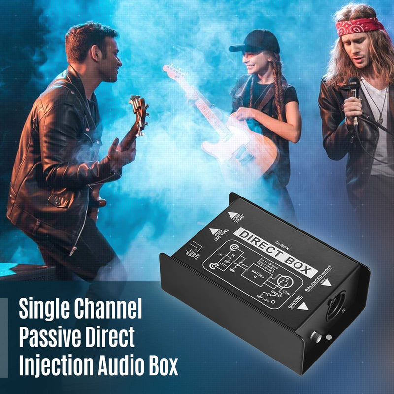 Professional Single Channel Passive DI-Box Hum Eliminator Direct Injection Audio Box Balanced & Unbalance Signal Converter for Electric Guitar Bass Live Performance Direct Box