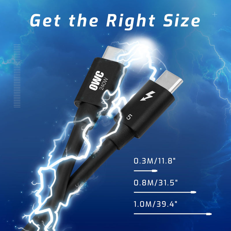 OWC 0.3M Thunderbolt 5 (USB-C) Cable, up to 80Gb/s of bi-Directional Data Speed, up to 120Gb/s for Higher Display Bandwidth, 240W