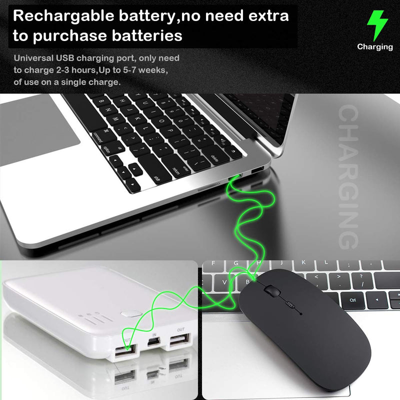 Bluetooth Mouse, Rechargeable Wireless Mouse Dual Mode(Bluetooth 5.0+USB),2.4G Computer Mouse with USB Receiver, Silent Slim with Adjustable DPI for Laptop, PC, Mac,OS,Android, Windows,(Black) Black