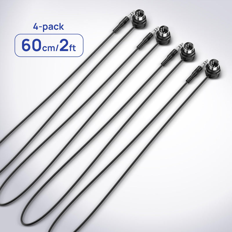 CME TRS MIDI Cable 4-Pack - Straight TRS Type A (3.5mm - 1/8”) to Angled 5-pin DIN, 2FT / 60CM - Perfect for Compact Spaces and patching 4-Pack Straight