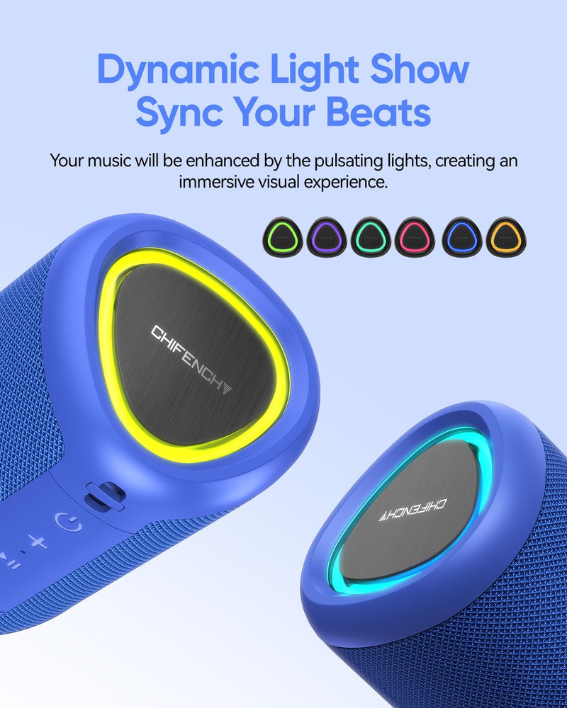 Portable Bluetooth Speaker with Lights, Powerful Crystal Clear Sound, IPX5 Waterproof, All Day Playtime, AUX&TF-Card Input, Bluetooth 5.3, TWS Paring, Small Wireless Speaker for Outdoor, Gift Ideas Blue