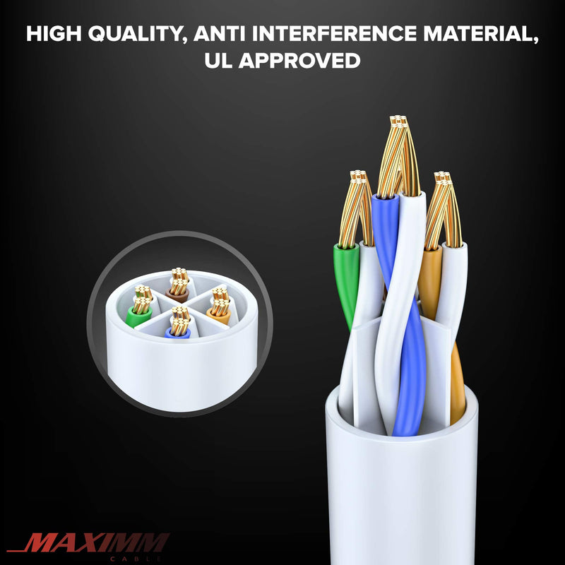 Maximm Cat6 Ethernet Cable 5 Ft, 10 Gbps 550 MHz, Snagless RJ45, White, 20 Pack 5 Feet