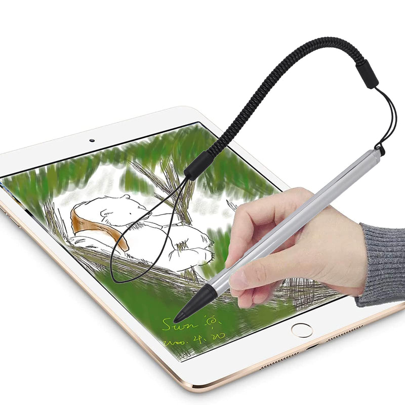 Universal High Sensitive Resistive Pen,Fine Point Stylus Tip Touch Screen Pen Tips with Spring Cord for Resistive Screen Device Silver