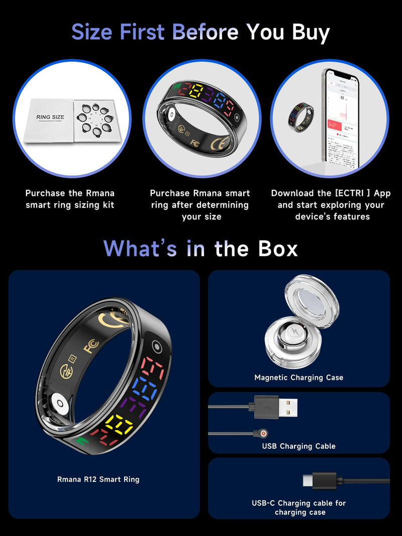 Smart Ring for Women Men, Health Ring with Colorful Display, Fitness Tracker with Heart Rate, Blood Oxygen, Sleep Monitor, No Subscription Fee, 5ATM Waterproof for iPhone & Android (Rose Gold, 12) Rose Gold