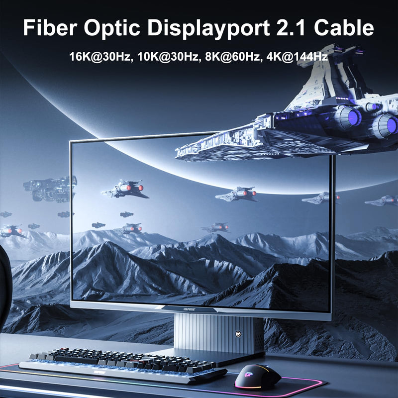 FIBBR VESA Certified DisplayPort Cable 2.1, 40Gbps DP Cable (Black, 50ft) | 6K@30Hz 10K@30Hz 8K@60Hz 4K@165Hz, HDR, HDCP2.2, DSC 1.2a for Gaming Monitor PC Black 50 ft