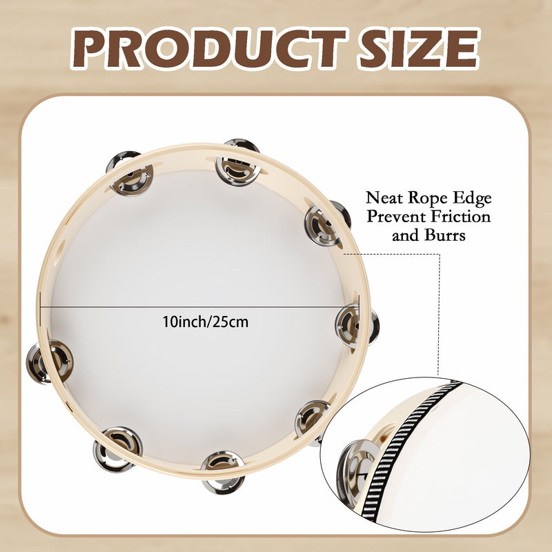 4 Pcs 10 Inch Adult Wedding Tambourines Drum Wooden Natural Handheld Drums Metal Jingles Drums Musical Instruments Percussion for Church Wedding Party Favor