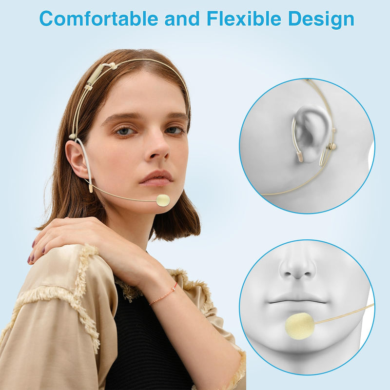 2 Pack Double Earset Headset Microphone Mini XLR Mic 3 Pin TA3F Plug Headworn Over Ear Hanging Condenser Mic in Ear Back Electric Microphone for AKG Samson,Windscreen
