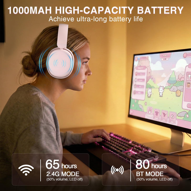 [AUSTRALIA] - AULA G7 Pro Wireless Gaming Headset with 7.1 Surround Sound, 40mm Driver, BT5.3 Gaming Headphones with Mic, RGB, 10ms Latency, 65H Battery, Pink Gaming Headset for PS5,PS4, Switch,Xbox,PC,Phone, Mac G7 Pro-Pink 