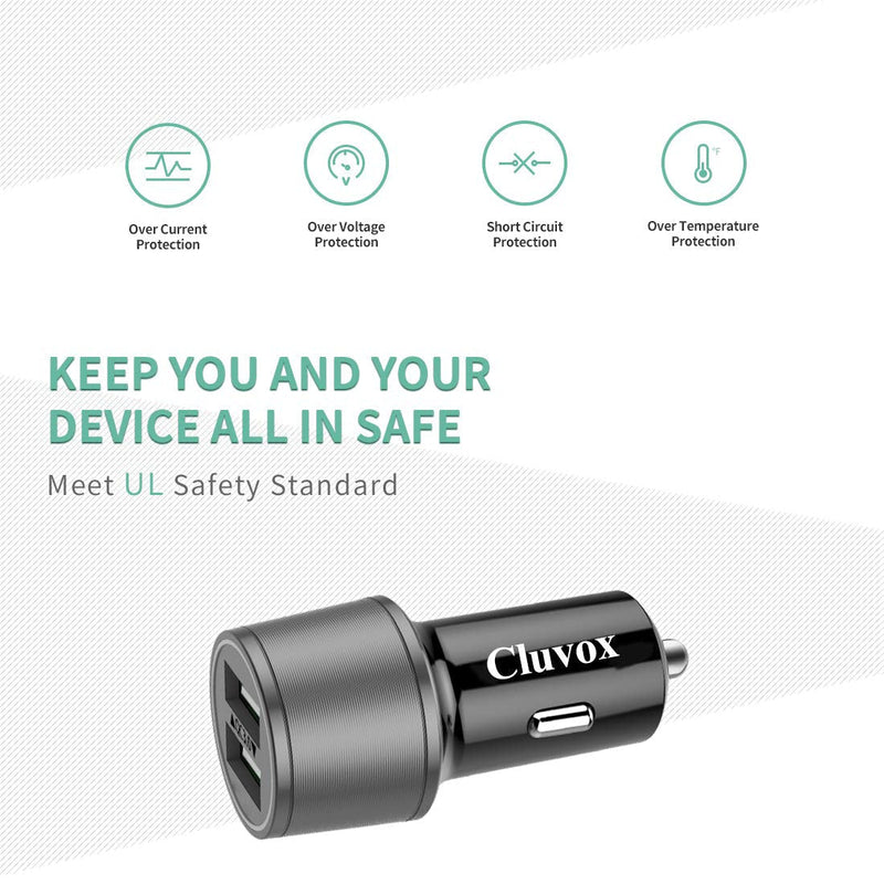 Rapid USB C Car Charger, Compatible for Samsung Galaxy S24/S23/S22/S21/Note 20/Ultra/10/Plus/9/8/S20/S10+/S10e/S9/S8/A50/A70, Quick Charge 3.0 Dual USB 18W Fast Car Charger+ Type C Cable 3.3ft Dark Grey 3.3ft cable