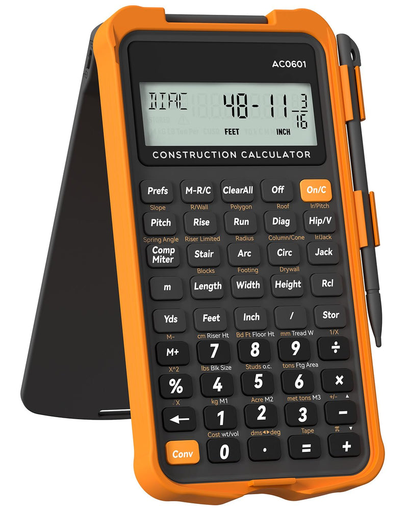 Construction Calculator with Writing Tablet Industrial & Scientific ROATEE Engineering Calculator for Contractor, Concrete Pocket Feet-inch-Fraction Calculators for Carpenter, Framer, Remodeler Gray Orange