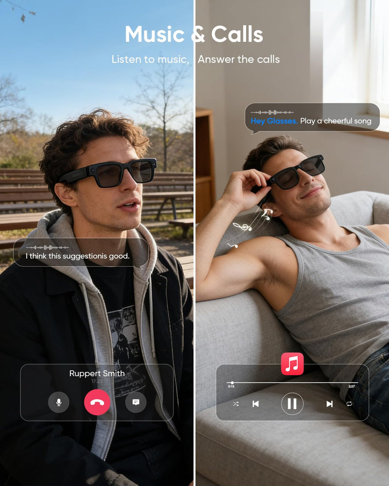 CJkao Smart Glasses with Camera, AI Camera Glasses, Video Recording, Voice Assistant Control Bluetooth Music for Men Women Teenager