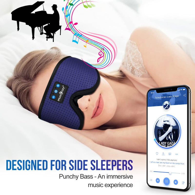 MUSICOZY 3D Sleep Headphones Bluetooth 5.4 Breathable Sleep Eye Mask | Cooling Fabric Lining with Blackout Design for Side Sleeper, HD Stereo Sound, 14 Hours Playtime for Sleep, Travel, Relaxation Dark Blue