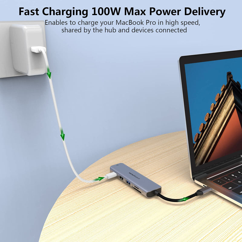 USB C Hub USB-C to HDMI Adapter - Newmight 6 in 1 USB C Docking Station with 100W Power Delivery HDMI 4K@30HZ USB3.0 Fast Data Transfer SD/TF Card Reader, for MacBook and Other Type C Devices