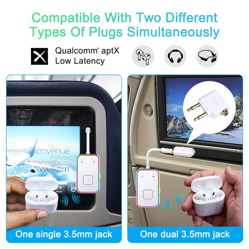 Bluetooth Transmitter for Airplane,Bluetooth V5.4 Transmitter for 2 Airpods/Headphones Dual Pairs.Wireless Transmitter for in-flight/TV/Gym,with AptX LL,Metal Frame White
