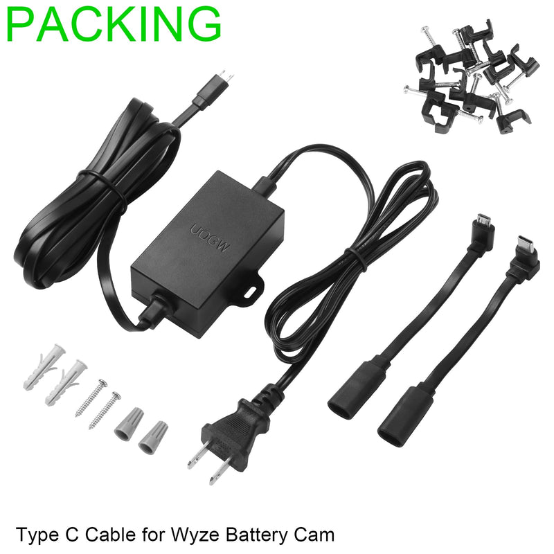 [AUSTRALIA] - Uogw 50Ft/15m Outdoor Power Adapter Compatible with Wyze Cam V4,Wyze Cam Pan V3/V2,Wyze OG,Wyze Cam V3 and V3 Pro,WYZE Battery Cam Pro,Replace for WYZE Plug,Waterproof Power Cable for Wyze Cam-Black 