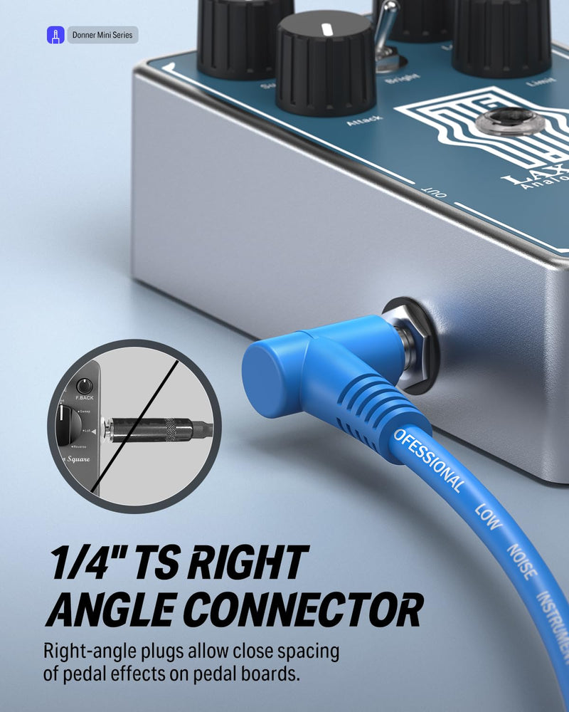 Donner 6 Inch Guitar Patch Colored Cable 6-Pack, TS 1/4" Right Angle to TS 1/4" Right Angle 6 Inch-6 Pack Multicolored
