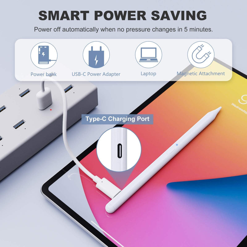 MoKo Stylus Pen for iPad with Palm Rejection, iPad Pencil for 2018-2022 Apple iPad 9th 8th 7th 6th Generation iPad Air 5th 4th 3rd Gen iPad Pro 11-12.9 Inch iPad Mini 6th 5th Gen, Tilt& Magnetic,White White