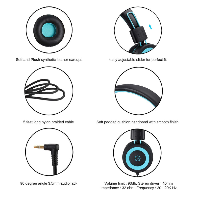 [AUSTRALIA] - noot products Kids Headphones K11 Foldable Stereo Tangle-Free 5ft Long Cord 3.5mm Jack Plug in Wired On-Ear Headset for iPad/Amazon Kindle,Fire/Boys/Girls/School/Laptop/Travel/Plane/Tablet (Black) Black 