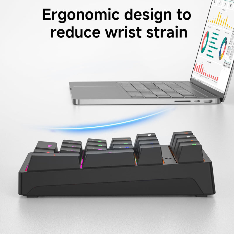 Wireless Numeric Keyboard | Mechanical Number Pad with RGB LED Backlit Wireless 2.4G/Bluetooth 5.0/Wired USB-C Rechargeable Numeric Keypad for Win/Mac Black