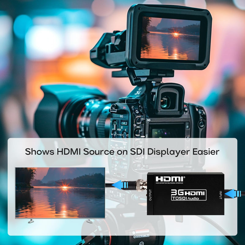 Boobrie HDMI to SDI Converter 3G-SDI with Audio De-Embedding, 300ft Long Distance Transmission Support 1080P@60Hz for SDI Monitor, Video Camera, Live Broadcast