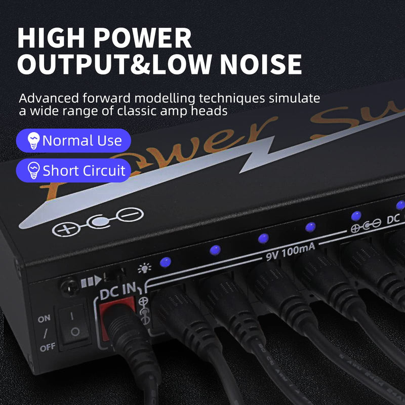 Power Supply for Guitar Effect Pedals 10 Isolated DC Output 9V/12V/18V for Effect Pedal with Separate Short-Circuit Protection