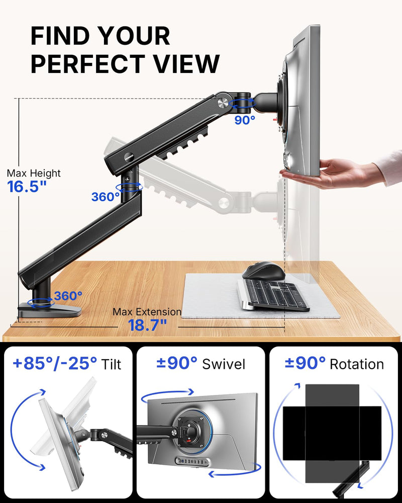 HUANUO FlowLift™ Pro Monitor Arm and HUANUO Universal Full Motion Pole Mount Monitor Arm