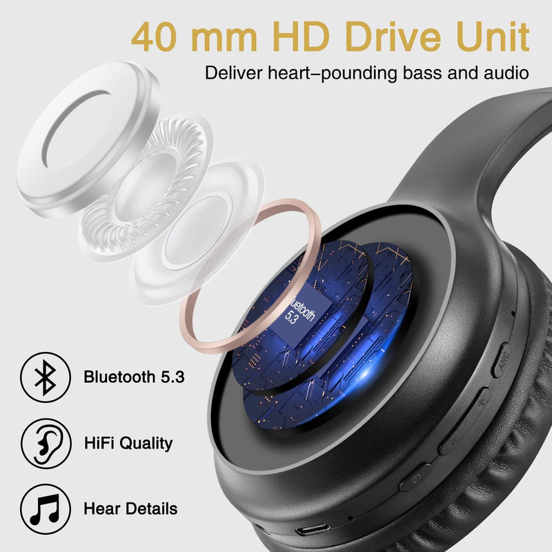 Bingozones Wireless Headphones with Microphone, Lightweight Bluetooth 5.3 On Ear Headset, 20+H Playtime, Portable Wired Headphones for Travel - A2 Black Wireless Headphones & A10 Black ANC Headphones