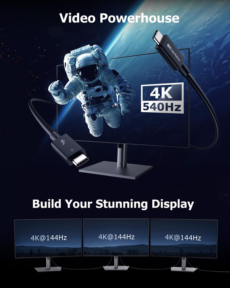 Cable Matters [Intel Certified] 80Gbps Thunderbolt 5 Cable with up to 120Gbps Bandwidth Boost and 240W Charging in Black - 1m / 3.3ft, Compatible with Thunderbolt 4, USB4, Thunderbolt 3 and USB-C 3.3 ft