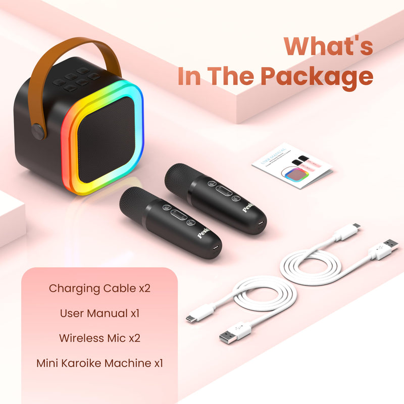 Mini Karaoke Machine for Kids Adults, Portable Bluetooth Speaker with 2 Wireless Karaoke Microphones,2025 TOP Birthday Gifts Toys for Boys 3,4, 5, 6, 7, 8+Years Old Toddler Karaoke Player Black
