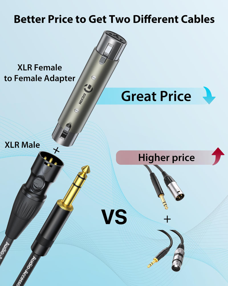 XLR Male to 1/4 Cable with XLR Female to Female Adapter Bundle, Rean Connectors from Neutrik, Kevlar-Reinforced Nylon Braided TRS Cable, Balanced Quarter Inch Cord, 6ft, OFC XLR Male to 1/4 & XLR Adapter