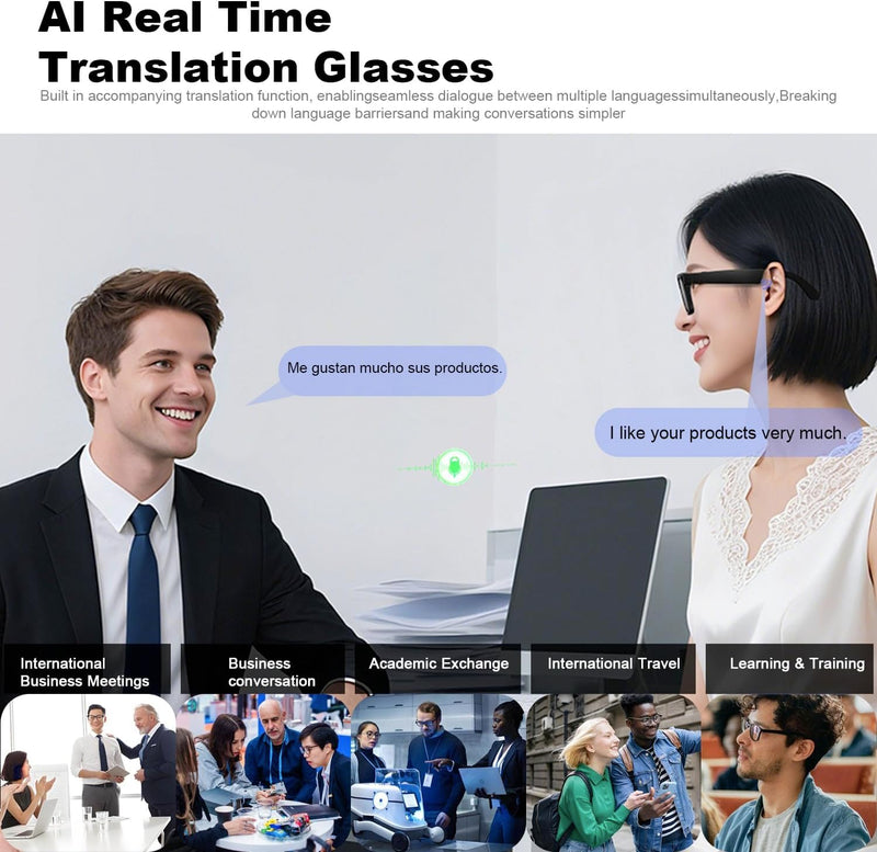 Woostar AI Smart Glasses with Camera, 1080P Video Recording Glasses, Real Time Translation, Recording and Photo Taking, AI Voice Assistant, Open-Ear Audio