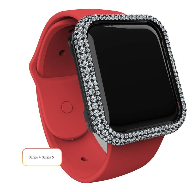 Full Gorgeous Bling Zircon Diamonds Metal Alloy Bezel Frame Case Cover Compatible Apple Watch Series 4 5 6 SE 3 2 1 40mm,Black Black