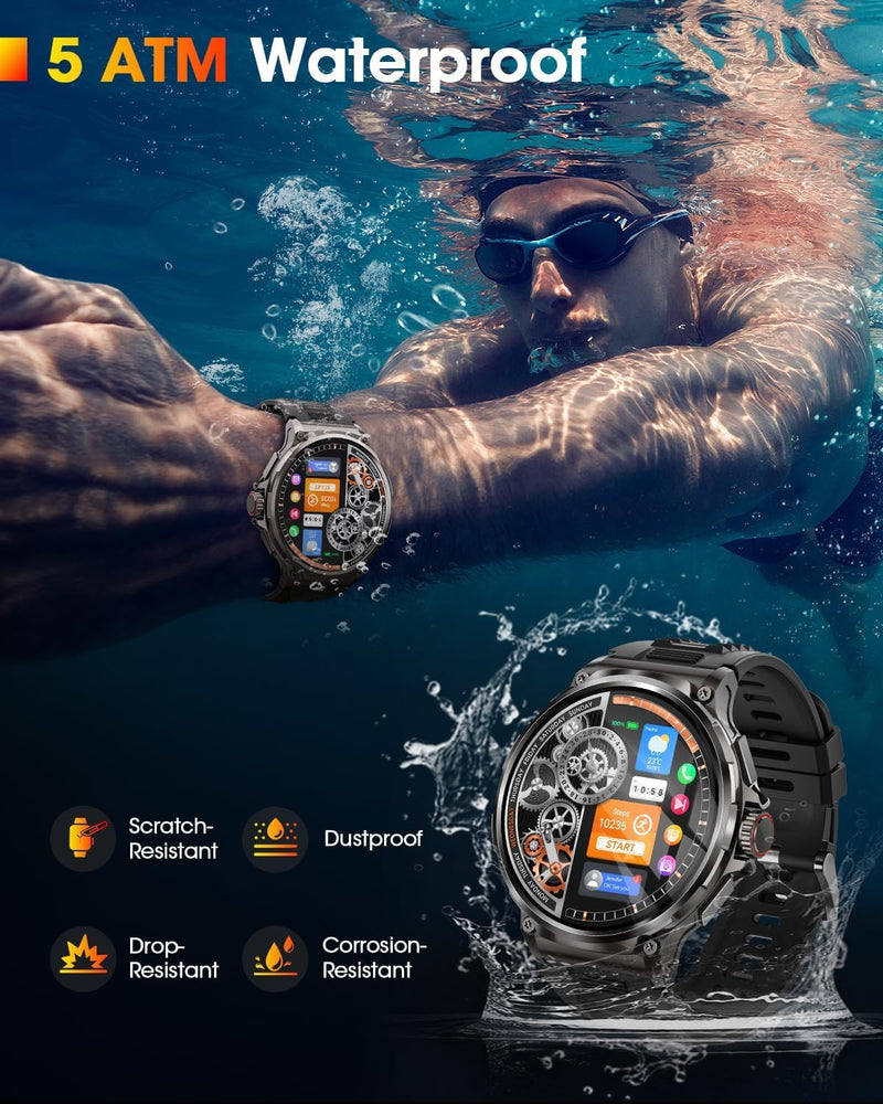 LIGE Smart Watch for Men with 1000mAh Battery/Flashlight, 1.85'' Military Smartwatch with 5ATM Waterproof/Heart Rate/Sleep Monitor,Answer Make Calls Fitness Tracker for Android iPhone Black