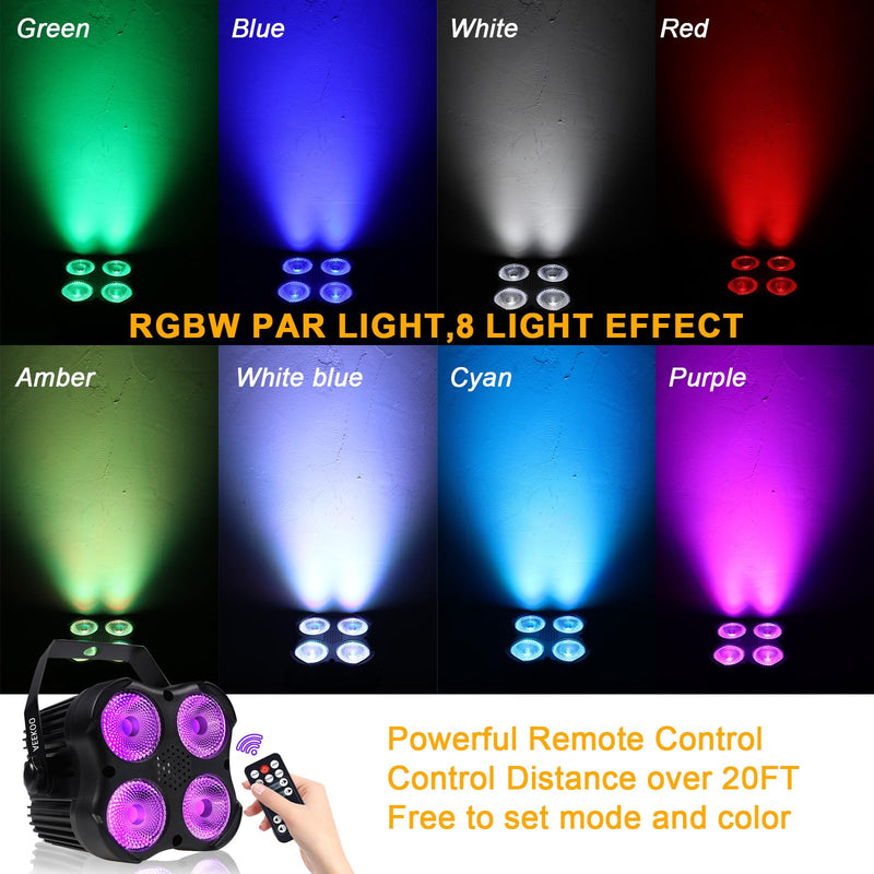 DJ Par Lights, RGBW LED Par Light with Sound Activated and Remote, DMX Stage Uplighting for Event Wedding Church Festival Stage Lighting﻿﻿