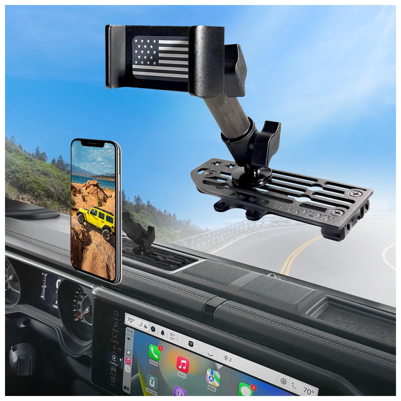 WXRYLYN All Metal J eep Wrangler Phone Mount for 2024+ J eep Wrangler JL 4xe Gladiator| Full Metal Dash Phone Mount Phone Holder for iPhone 17/16 & Android | OEM Screw Hole Installation With 12.3” Nav.