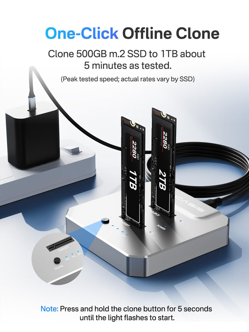 ACASIS 20Gbps M.2 NVMe SSD Cloner & Docking Station, Dual-Bay Duplicator | Offline Cloning • Aluminum Heat Dissipation • Tool-Free Installation • PCIe NVMe M-Key Support • USB Adapter Design