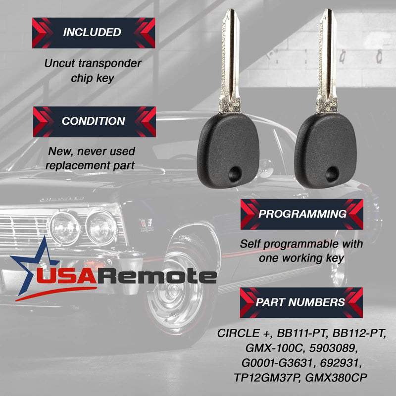 Car Key Fob Keyless Entry Remote with Ignition Key fits Chevy Silverado Avalanche Traverse / GMC Sierra Acadia / Pontiac Torrent / Suzuki XL-7, Set of 2 g-421 46-key [2]