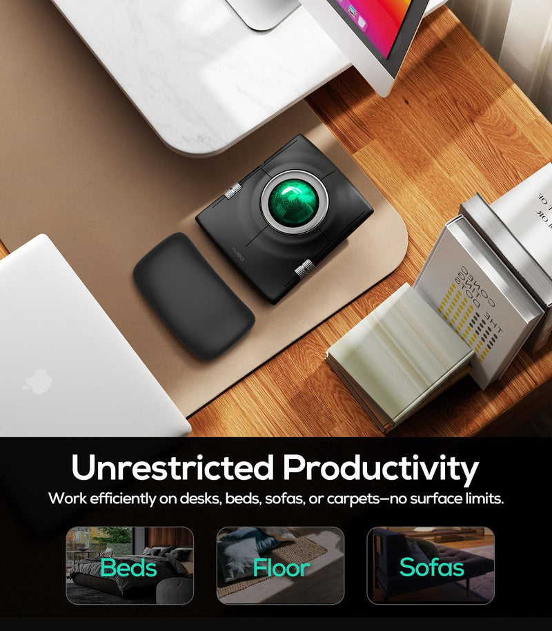 Nulea Wireless Trackball Mouse Ergonomic 55mm Large Ball Ambidextrous | Rechargeable mouse with free spin scroll wheel,quiet clicks,Bluetooth USB connection,smooth tracking,PC Mac compatible-Green Green