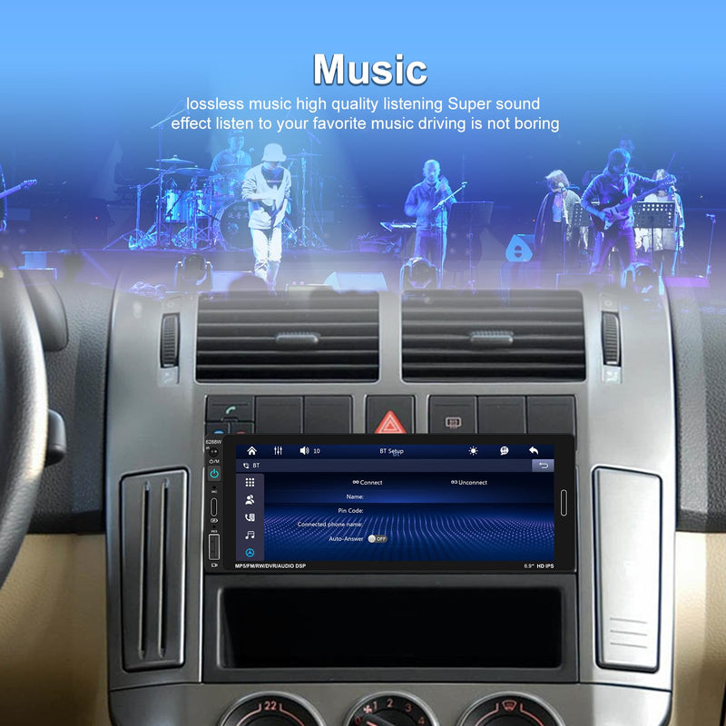 [Fuluku] 6.9 Inch Single Din Car Stereo with Wireless Carplay Android Auto | Wireless Carplay Android Auto,1 Din Car Radio BT with Backup Camera, Mirror Link, FM, EQ, USB/Type-C/Aux Input, Mic, SWC