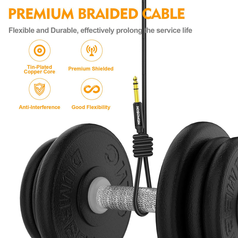 HOSONGIN 1/4 Inch TRS Instrument Cable 3.3 feet 2-Pack, Straight-to-Right Angle 6.35mm Male Stereo Audio Cord, Balanced Interconnect Line for Electric Guitar, Bass, Keyboard, Mixer, Amplifier, Speaker 1/4" TRS Stereo Cable