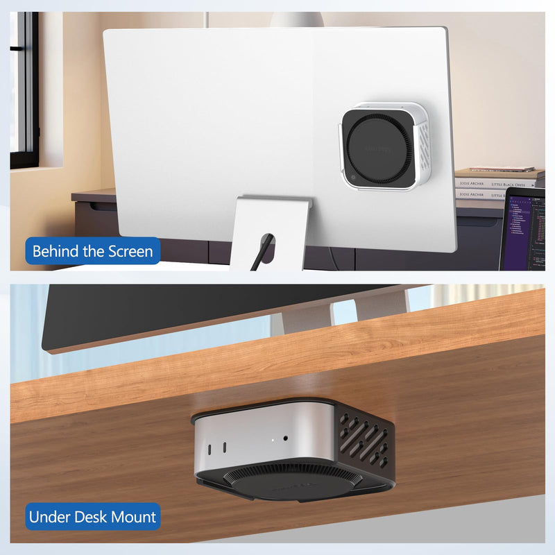 2PCS Under Desk Mount for Mac mini M4/M4 Pro, Under Desk Stand and Wall Mount with Heat Dissipation Design, Compatible with 2024 Mac mini M4/M4 Pro, Black & Silver