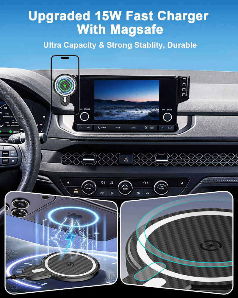PZK Dual Car Phone Holder for Honda Accord 2023-2026 Accessories 7/9-Inch | For SE/EX/LE 15W Fast Wireless Charger with MagSafe Strong Magnetic 360° Rotation Phone Stand Hands-Free (Not Fit 12.3'') Honda Accord 2023-2026 (7/9-Inch)