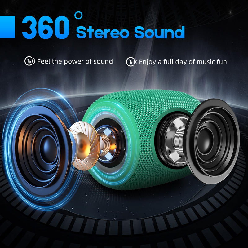 Portable Bluetooth Speaker, BT5.3 Wireless Speaker 20W Bass Diaphragms with Multi LED Light Dynamic Modes, IPX6 Waterproof 16H Playtime supports FM Mode, TF, USB for Home, Cycling, Outdoor, Beach Teal