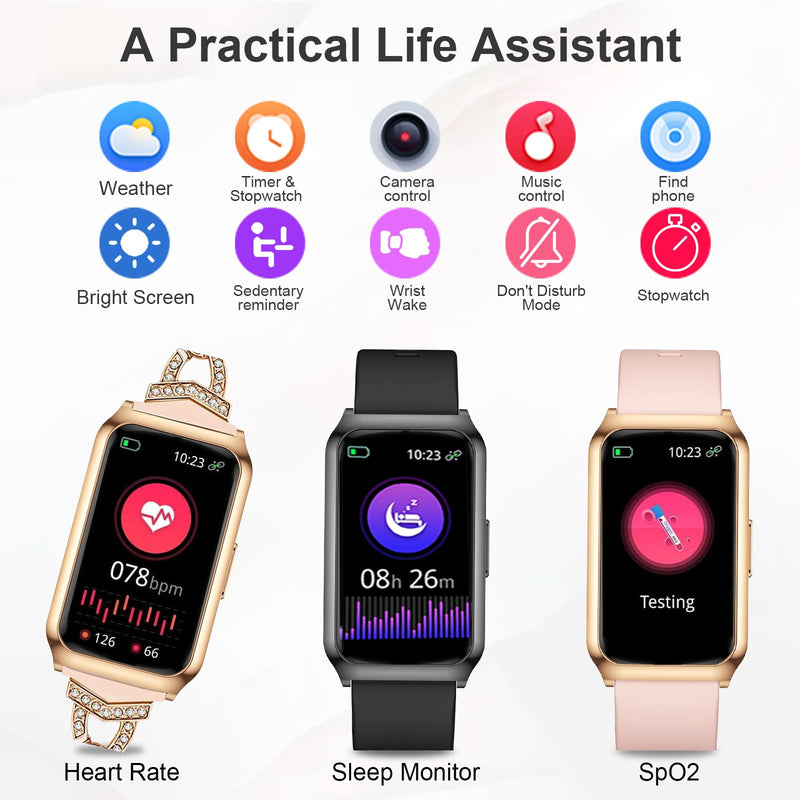 Smart Watches for Women Black+Silver Diamond Smart Watch