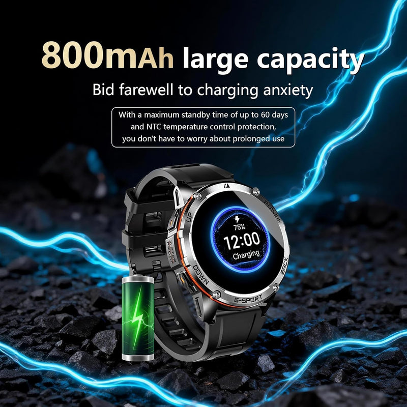 GPS Military Smart Watches for Men - Military Grade, 6-Satellite Positioning, 800mAh 30-Day Battery, 5ATM Waterproof Rugged Fitness Watch for Outdoor Tactical Use 1.43" AMOLED Rugged Fitness Watch