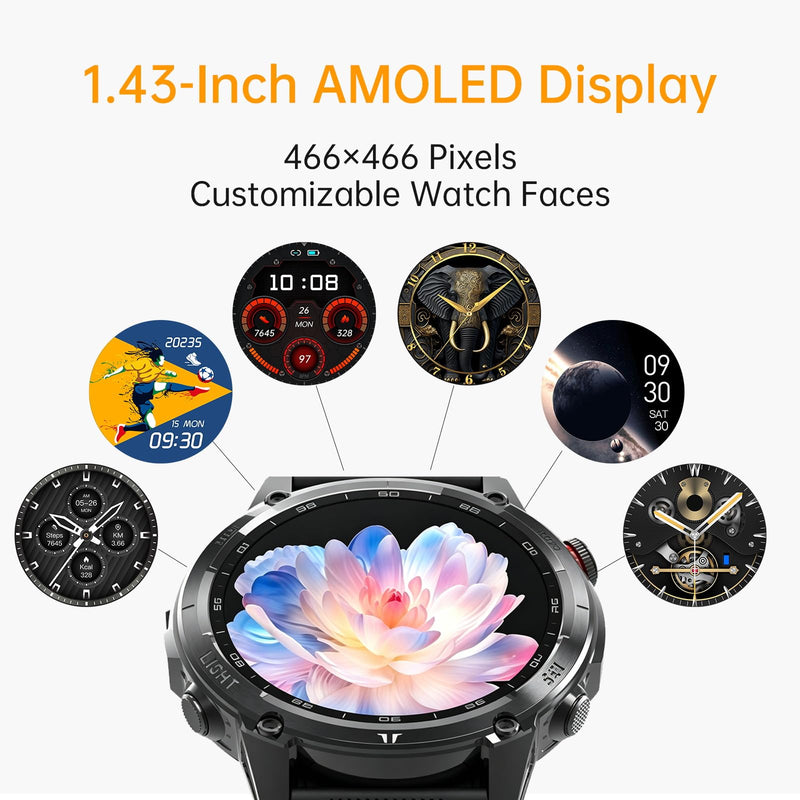 Smart Watch for Women Men, GPS Bluetooth Calling Fitness Tracker | 1.43" AMOLED Touchscreen Smartwatch for Android iOS, Heart Rate SpO2 Sleep Monitor, 150+ Sport Modes, IP68 Waterproof